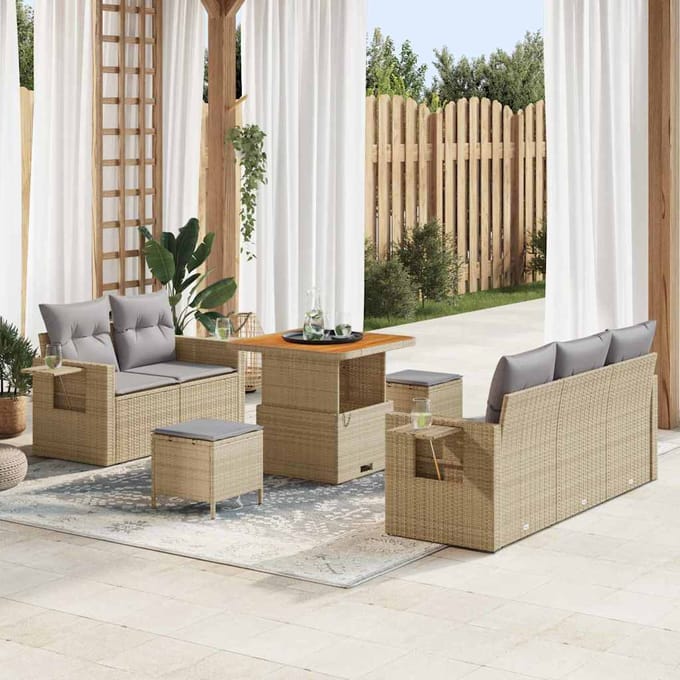 vidaXL - Tuinbank - Set - 10 - st - Beige - en - Lichtgrijs - poly - rattan