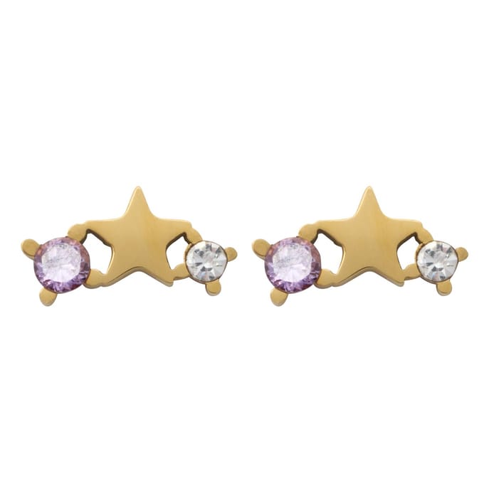 Essenza Purple Stone Star Earrings Gold