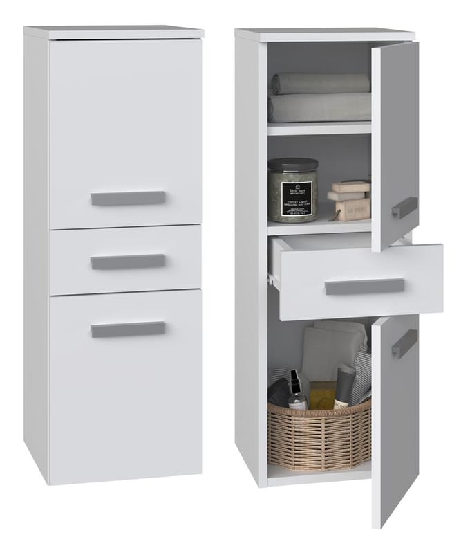 Premium NEL V DDS - Badkamerkast - Met lade en 2 deuren - 30x30x85 cm - Mat Wit
