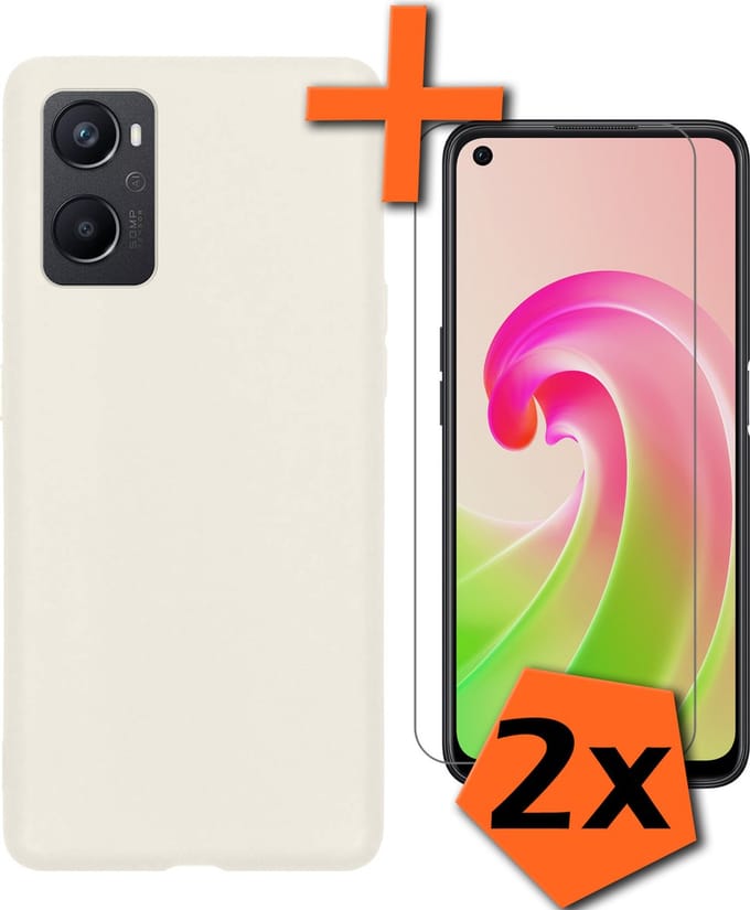 Hoes - Met 2x Screenprotector - Geschikt voor OPPO A96 - Sterk & Shockproof - Back Cover - Siliconen Case - Telefoon Hoes - Wit