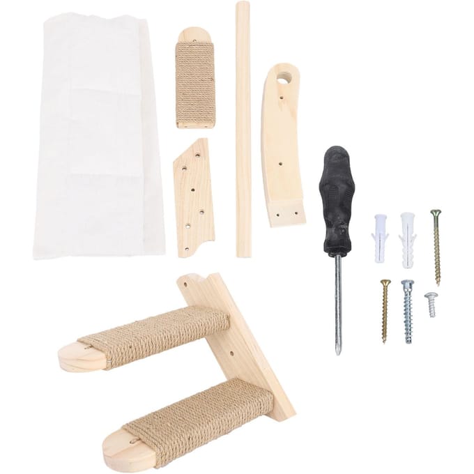 Katten Hangmat voor aan de Muur met Trappen Houten Muurmeubel Kat Klimplank Stabiel Kattenmuurbed voor beige