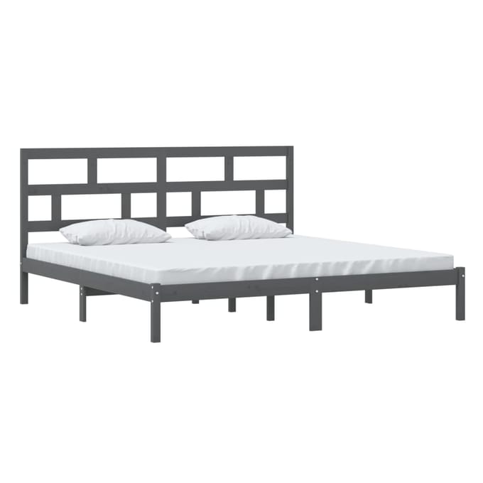 vidaXL - Bedframe - massief - grenenhout - grijs - 200x200 - cm