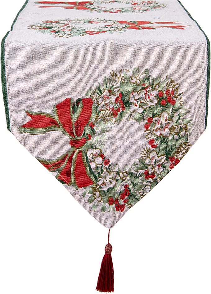 Clayre & Eef Tafelloper Kerst 33x180 cm Beige Polyester