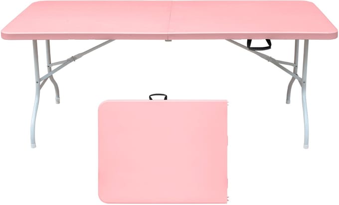 Campingtafels 180 cm - Inklapbaar Met Handgreep - Multifunctioneel - Kunststof - Roze
