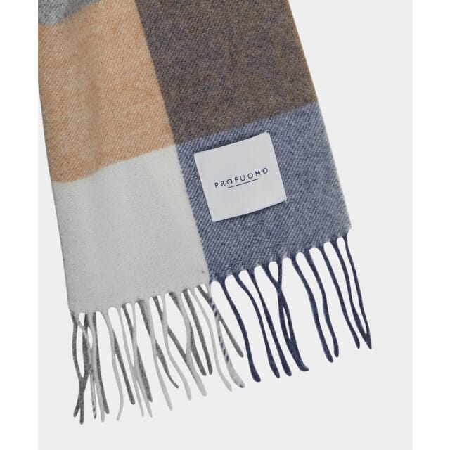 Profuomo Sjaal Wol Ruiten Blauw Grijs Beige - Maat - Heren