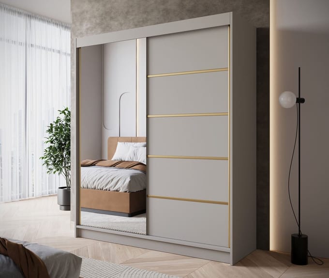 Meubella - Kledingkast Eagle - Beige - 180 cm - Met spiegel