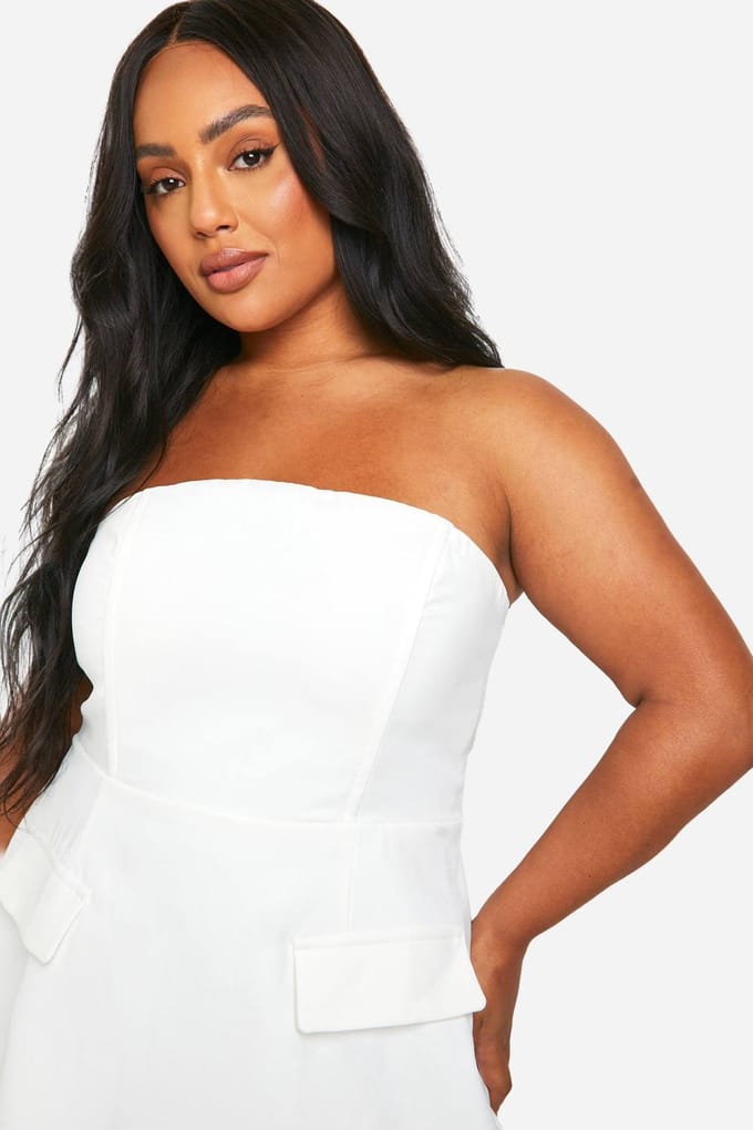 boohoo Dames Plus Gestructureerde Bandeau Mini Jurk | White | Maat: 28