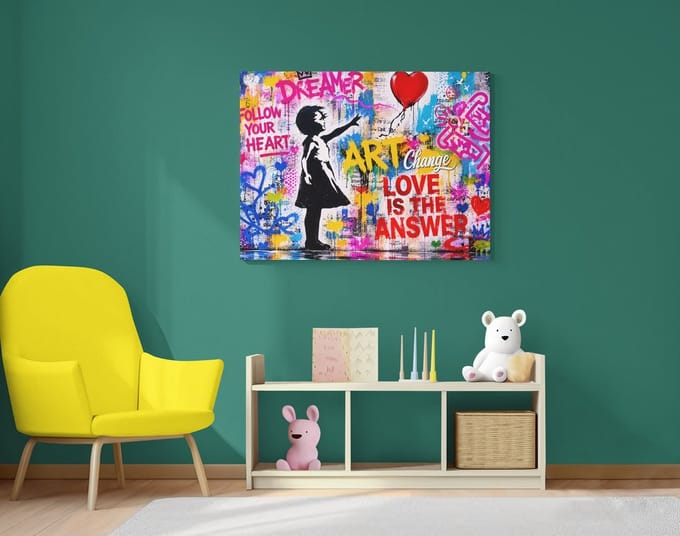 Canvas Schilderij Graffiti - Love Is The Answer - 100x75 cm