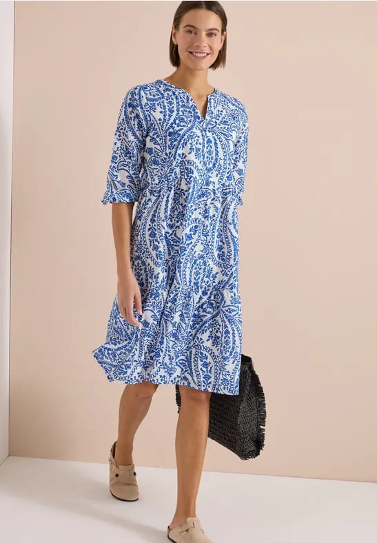 Midi-jurk met gespleten hals en print