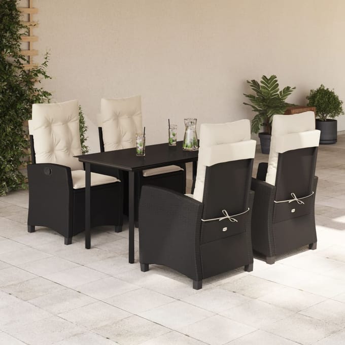 vidaXL - 5-delige - Tuinset - met - kussens - poly - rattan - zwart