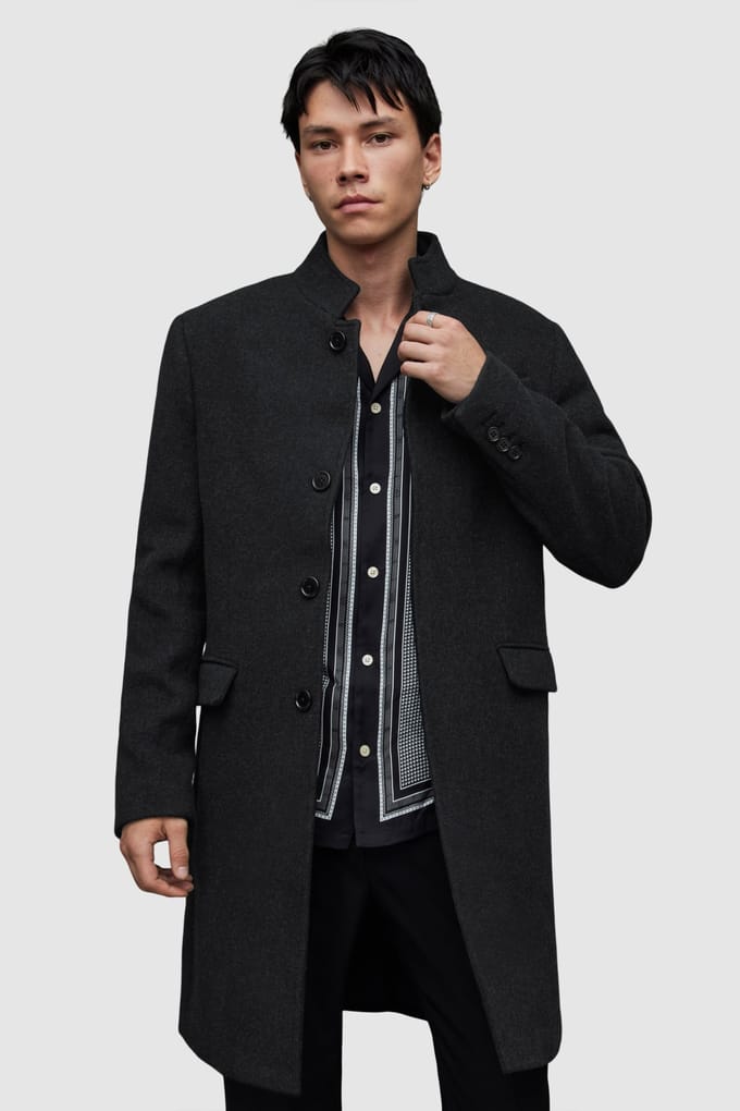 AllSaints Strummer Coat Dark Charcoal Taglia: 44 | Cappotti monopetto Outlet | Uomo | Nero