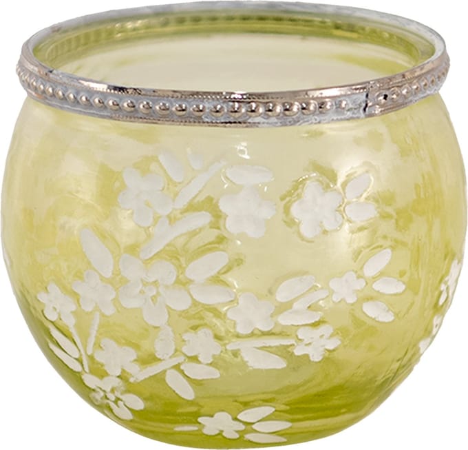 Clayre & Eef Theelichthouder Ø 10x9 cm Groen Wit Glas Bloemen