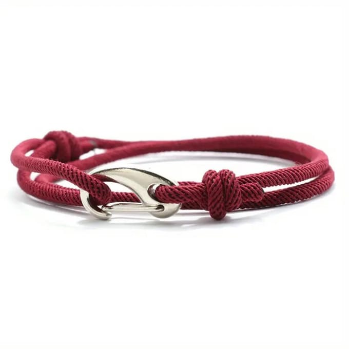 Nivard Armband - Staal - Nep Zilver - Heren - Bordeauxrood