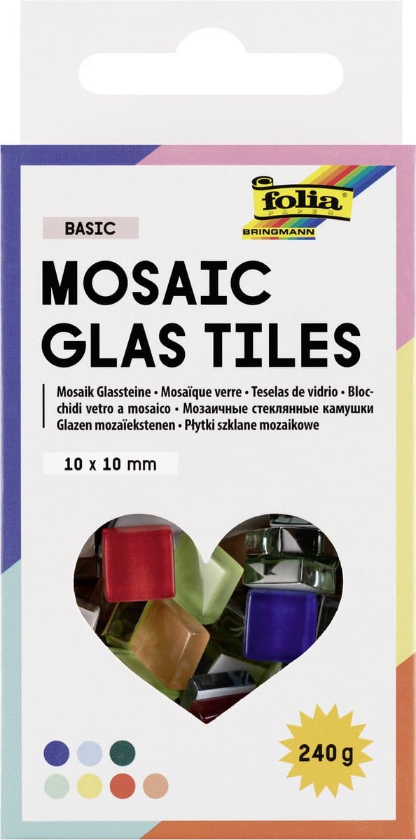 Mozaieksteentjes folia 10x10mm glas basis assorti | 4 stuks