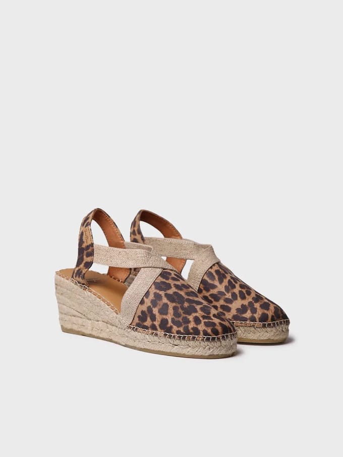 Dames espadrille van leer met een middelhoge sleehak | TOSSA