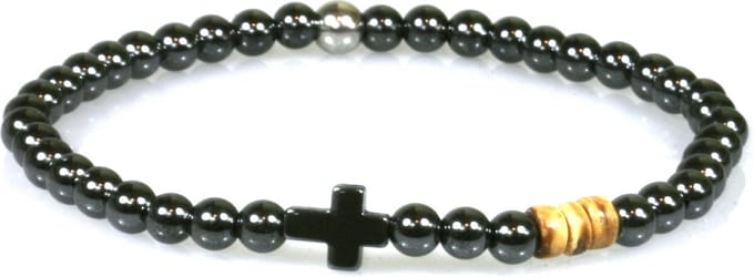 IbizaMen - hematiet 6mm - hematiet kruisje met RVS -21cm