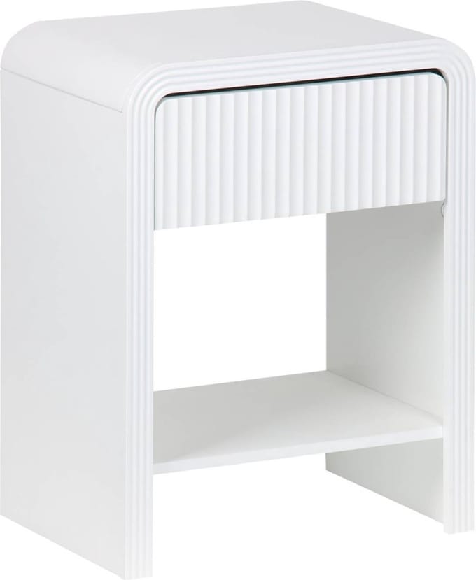 sweeek - Nachtkastje met gegroefd wit houteffect 1 lade, 1 plank