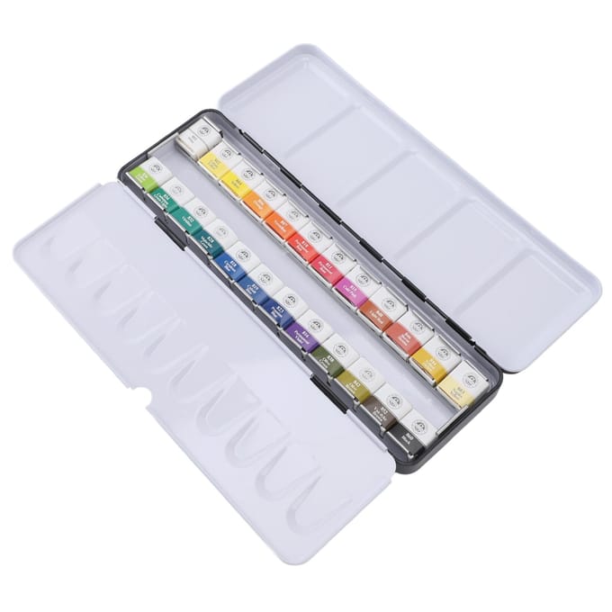 Aquarelverfset Draagbare IJzeren Doos Solide Professionele Aquarelkit voor Kunstenaars Studenten 24 white