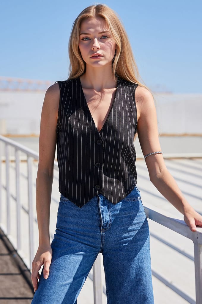Gestreepte V-hals Getailleerde Waistcoat
