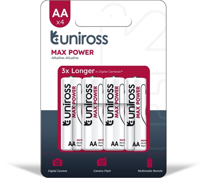 Uniross LR6 AA Max Power Alkaline Battery Pack 4
