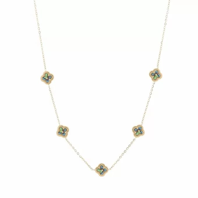 Bijoutheek Collier 5 klavers abelone schelp Goud