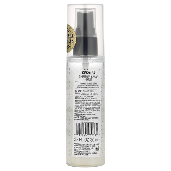 LA. Girl Shimmer Spray, Gezicht en Lichaam, GFS918A Goud, 80 ml (2,7 fl oz) white