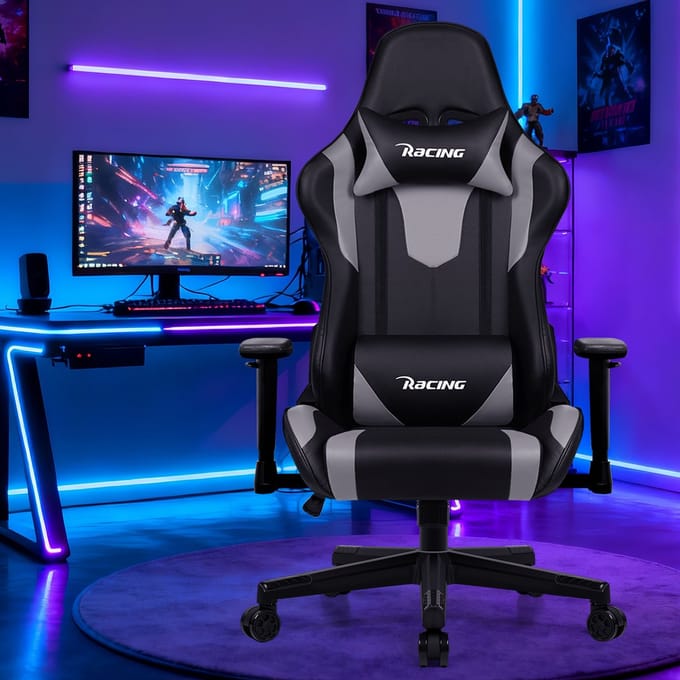 Elekiatech Gamingstoel - 165°Rugleuning - Gamestoel met Voetensteun - Zwart/Grijs