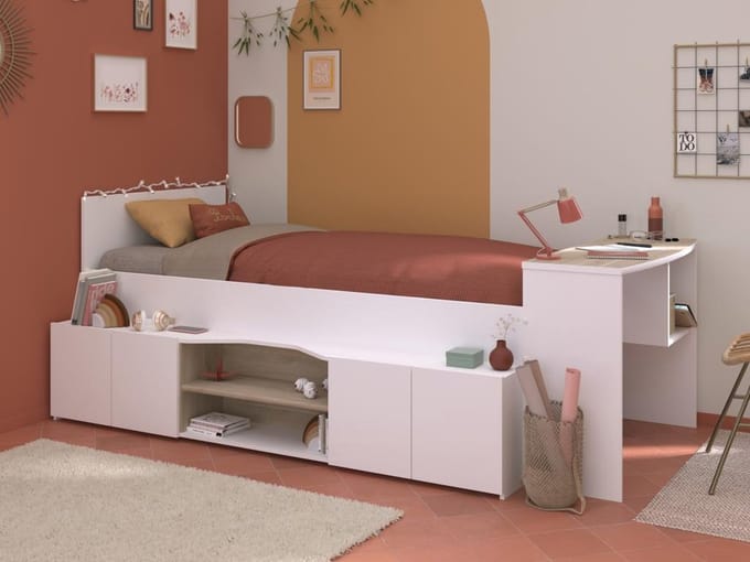 Vente-unique Combinatiebed hout natuurlijk licht, wit 90 x 190 cm, 90 x 200 cm