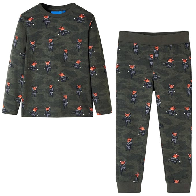 vidaXL - Kinderpyjama - met - lange - mouwen - 92 - kakikleurig