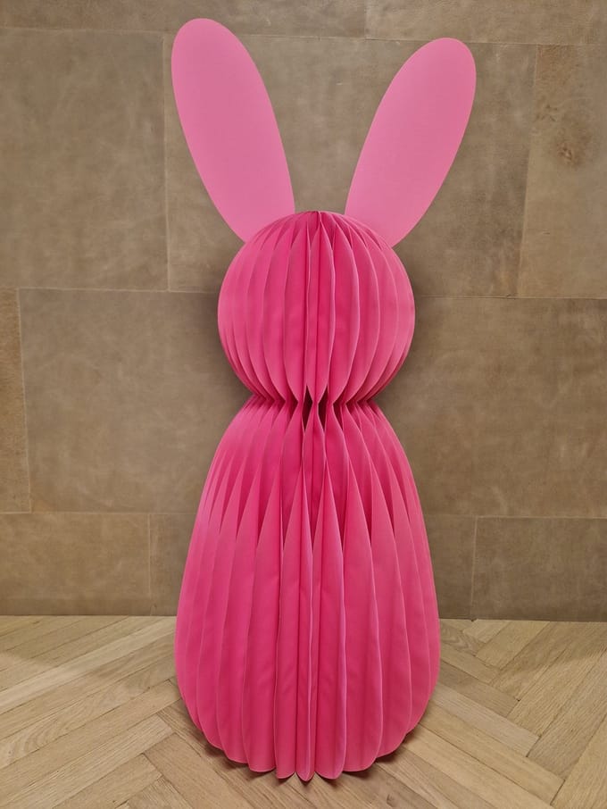 Papieren haas Bruno 90 cm, opvouwbaar met magneet, roze
