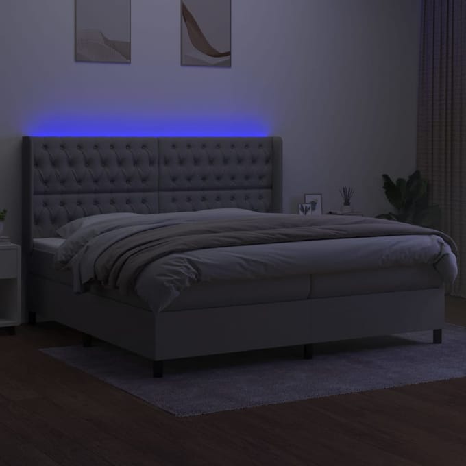 vidaXL - Boxspring - met - matras - en - LED - stof - lichtgrijs - 200x200 - cm