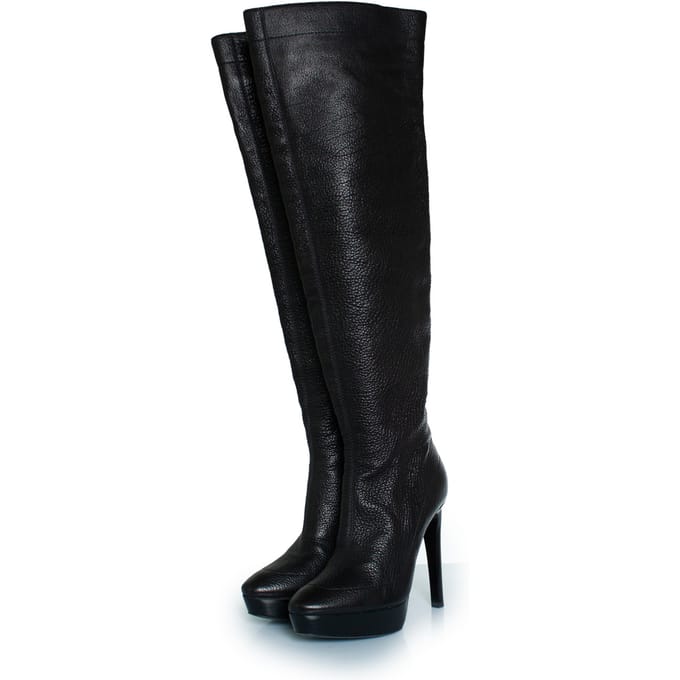 Zwarte leren overknee platformlaarzen van Burberry