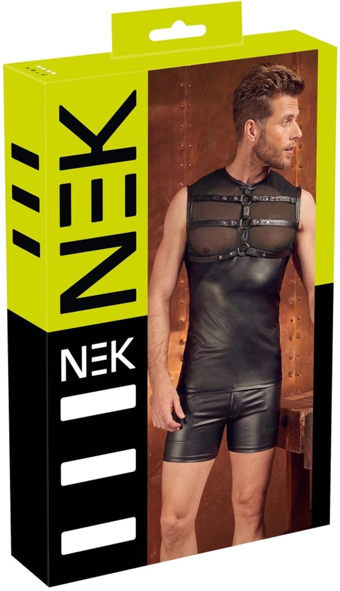 Mesh Fetish Wetlook Top met Harnas