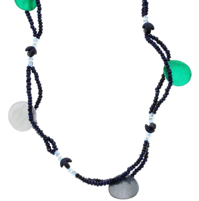 Behave - Lange ketting - Boho strandstijl - Blauw schelp hout - 160 cm