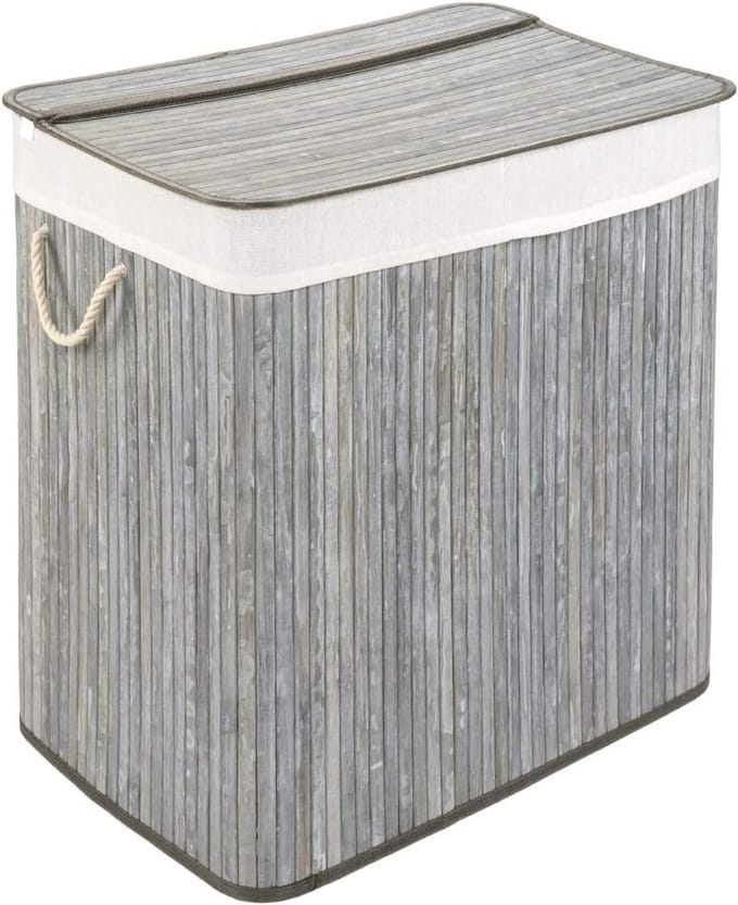 Wasmand met Deksel en 2 Compartimenten - Stabiele en Duurzame Bamboe Wasmand 104 Liter