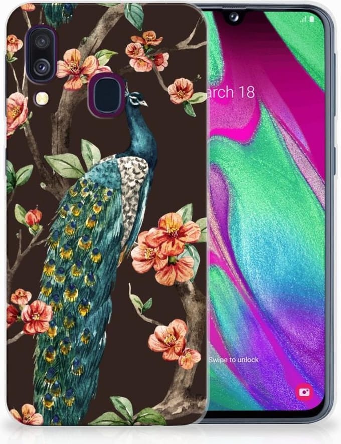 Samsung Galaxy A40 TPU Hoesje Pauw met Bloemen