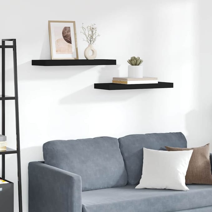 vidaXL - Wandschappen - zwevend - 2 - st - 60x23,5x3,8 - cm - MDF - zwart