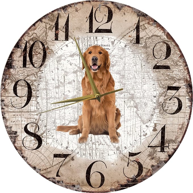 Houten Klok - 30cm - Hond - Golden Retriever