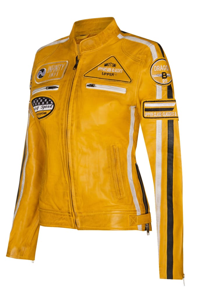 Dames lederen biker racebadges jas-Agadir