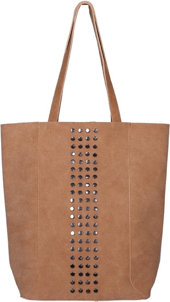 Bruine Shopper Studs - Handtassen - Shoppers - Stevig Kunstleer - Donker Metalen Studs - Bruin