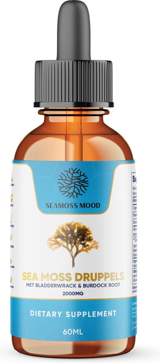 SeamossMood Irish Sea Moss Druppels - 3200mg met Bladderwrack & Burdock Root, Natuurlijk, 60ml