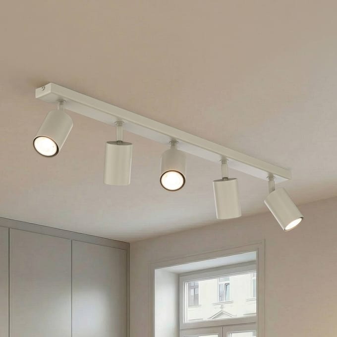 SIGMA Plafondspot Zoom, 5-lamps, grijs-beige, staal, GU10