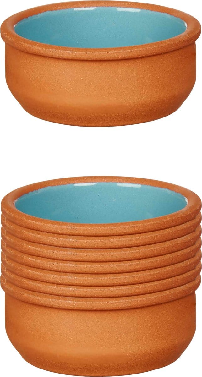 La Dehesa Tapas/creme brulee serveer schaaltjes - 12x - mini - terracotta/blauw - 8 x 4 cm