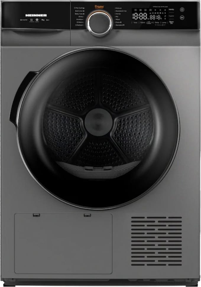 Heinner Warmtepompdroger - 9 KG - Wasdroger - 14 Programma's - Antikreukfunctie - LED display - Trommelverlichting - Antraciet