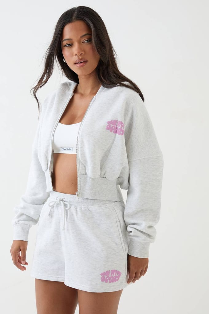 Dames Dsgn Studio Sport Bubble Boxy Crop Hoodie | Ash Grey | Maat: Large