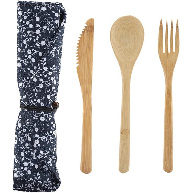 Herbruikbare Bamboe Dinerware Set in Japanse Stijl Eetgerei Kit Mes & Vork & Lepel black