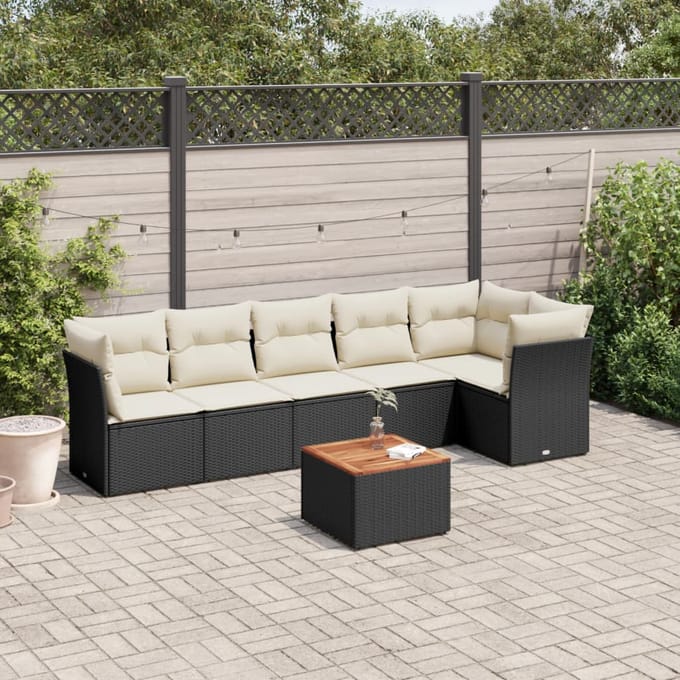 vidaXL - 7-delige - Loungeset - met - kussens - poly - rattan - zwart