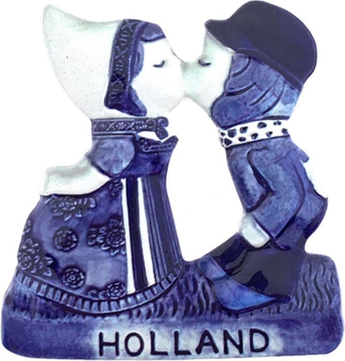 Magneet - Kussend Paartje - Delfts blauw - Souvenir Gift