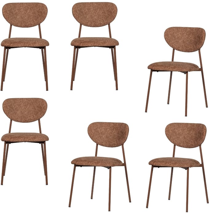 WOOOD Valor Eetkamerstoelen - Polyester - Bruin - Set van 6