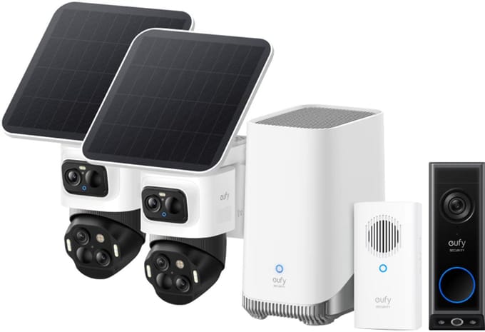 eufy Security eufyCam S4 2-camera set - wit + eufy E340 2K Draadloze Video Deurbel met chime - Accu Zwart